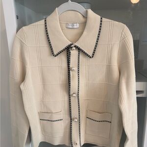 Sandro Cream Cardigan with Black Accents